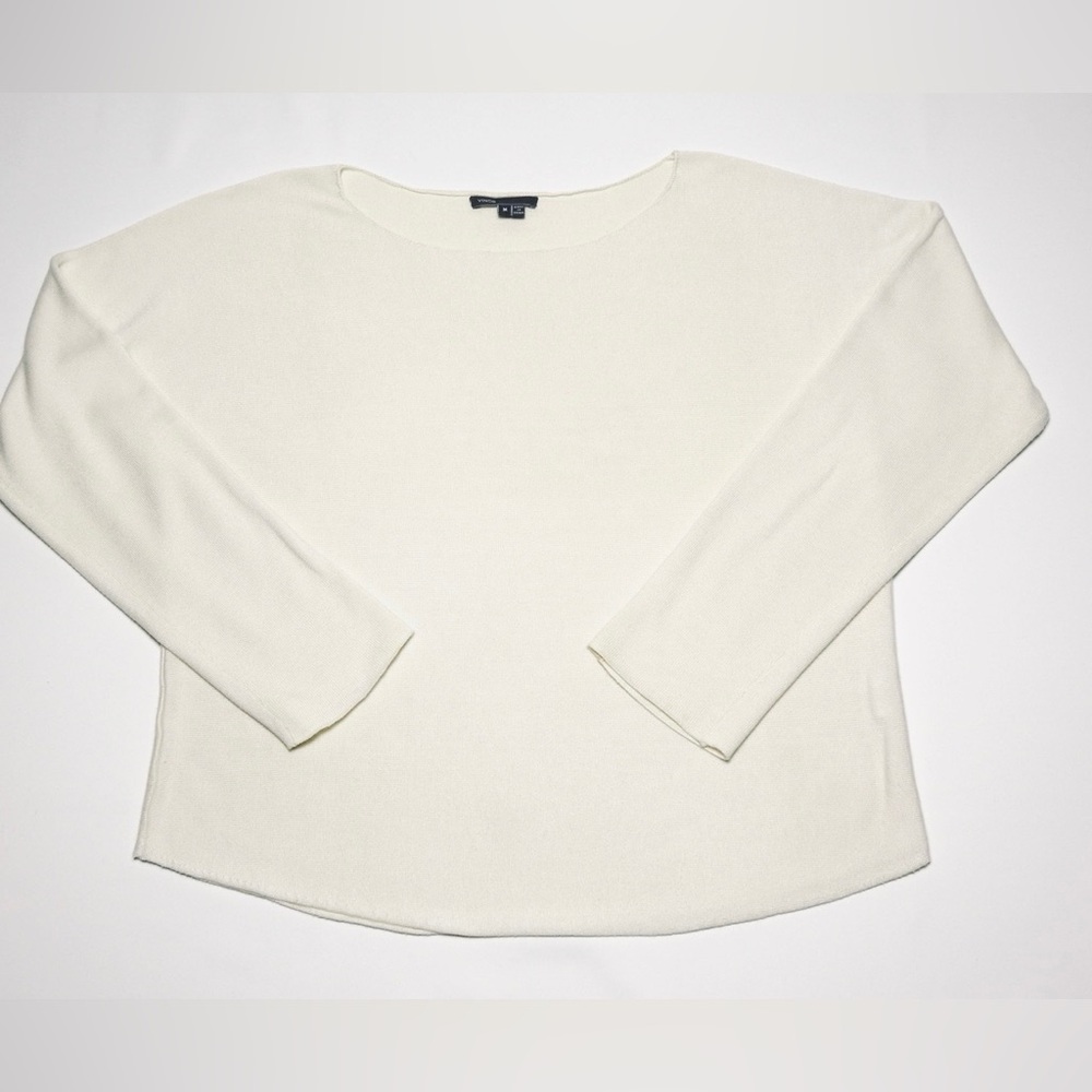 Vince Raw Hem White Lightweight Knit Sweater Top Medium